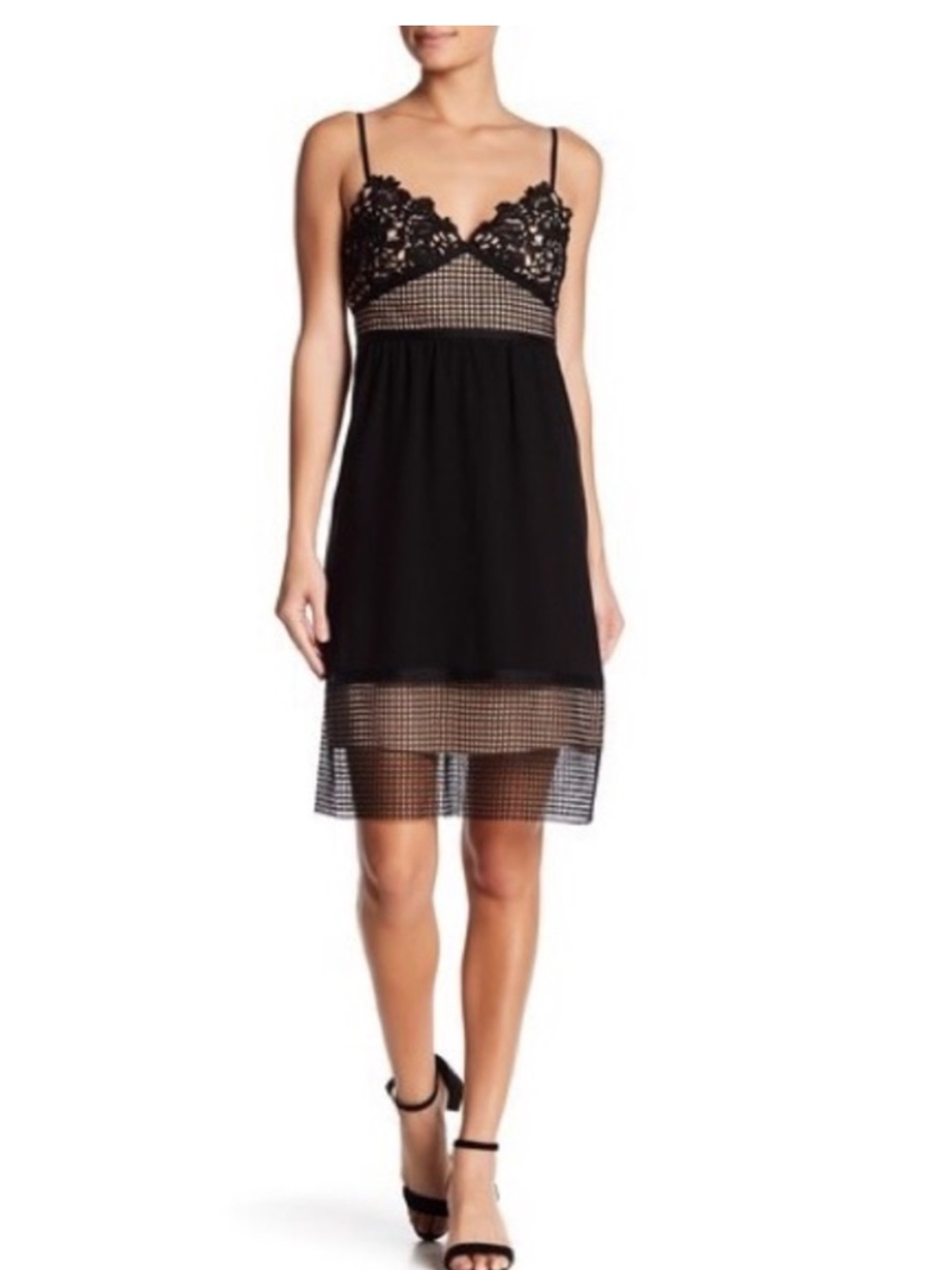 Theory Dress Melaena Elevate Crepe Black Lace Mesh Midi